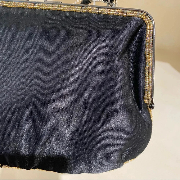 Lancôme Womens Beaded Vintage Unused Bag Black Gold Excellent Condition - Picture 4 of 14